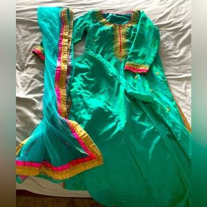 Bright Sea green long top Sharara Indian outfit
